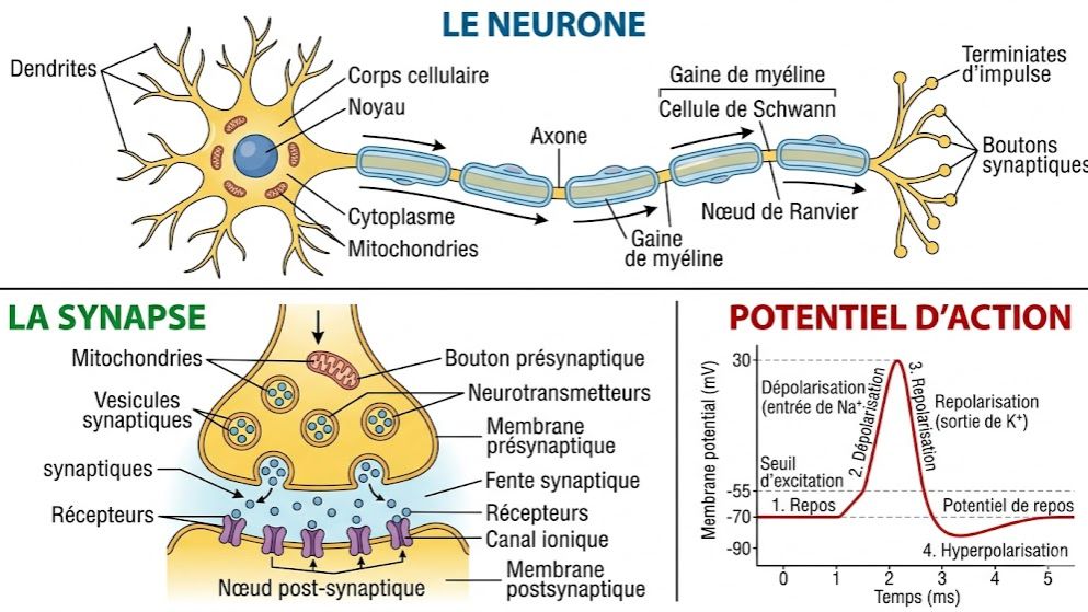 Le fonctionnement du tissu nerveux : Potentiels, Synapses et Propagation (SVT Terminale D & C)
